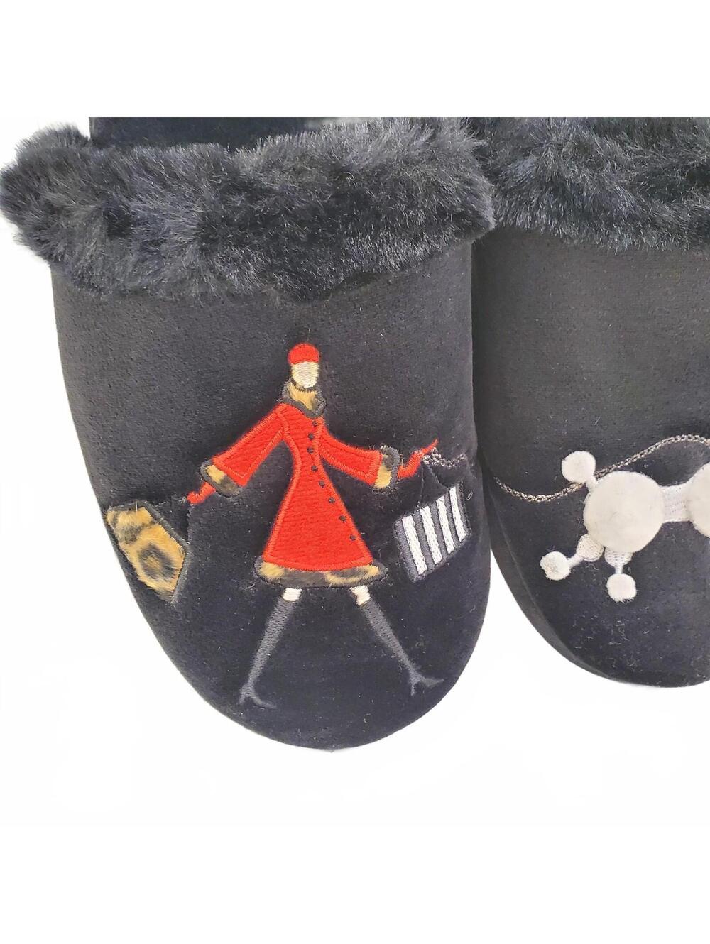Totes Isotoner Black Faux Fur Slippers Shop Til You Drop Womens XL - Picture 6 of 11